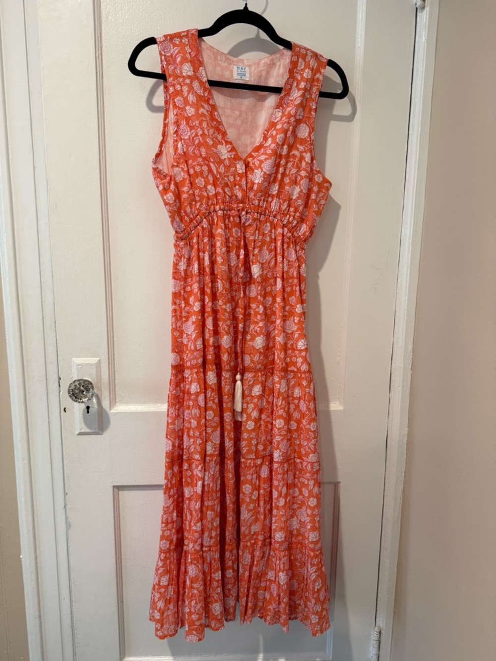 Mer St Barth Sleeveless Orange Floral Maxi Dress 100% Cotton Fully Lined EUC Max